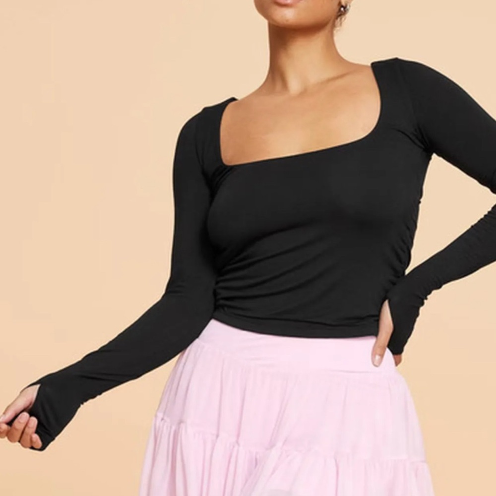 Blogilates Black Long Sleeve LOVE STORY with Bow Women's Top- NWOT